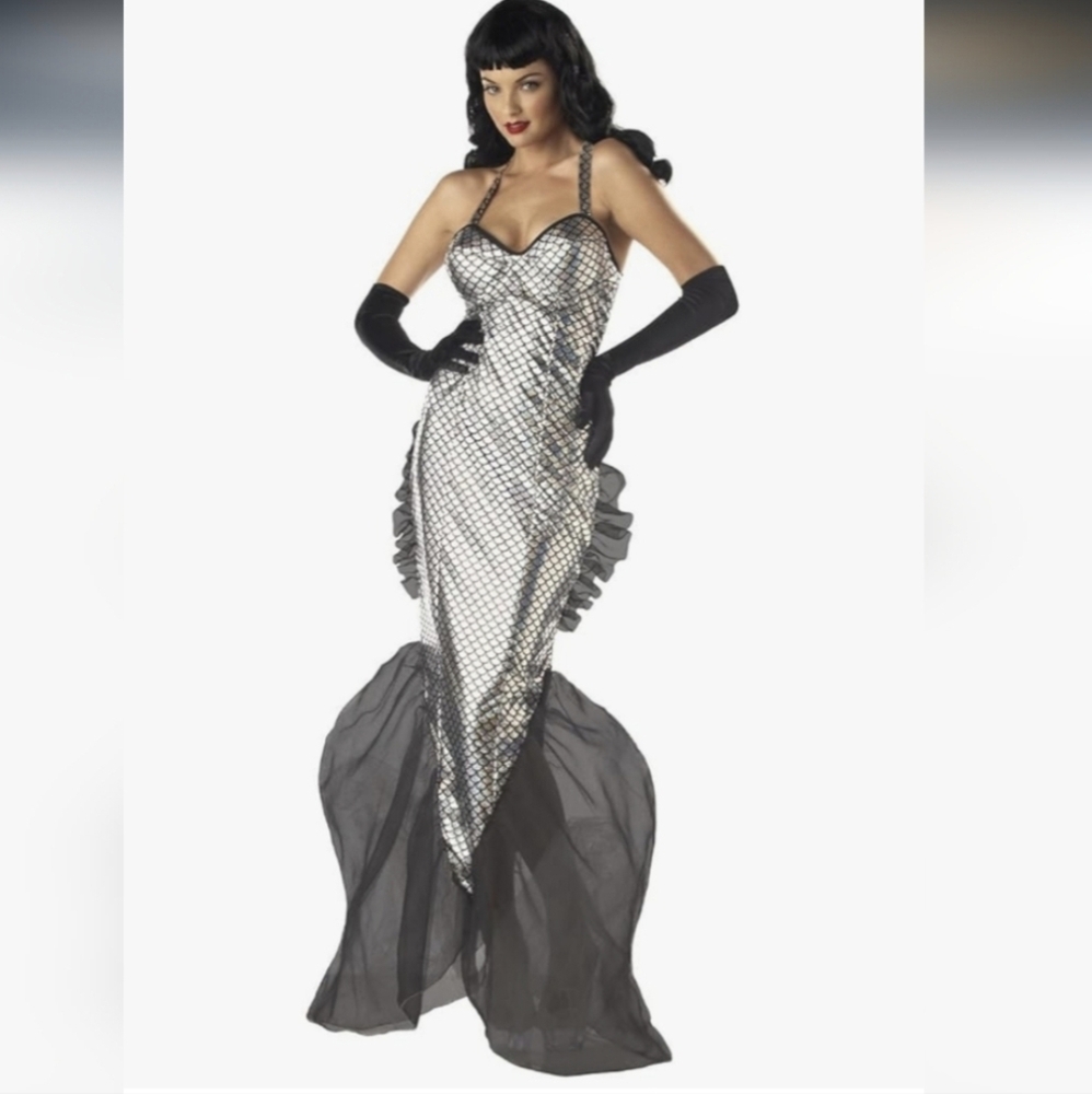 Pinup Mermaid 3 Pc Bettie Page 50's Boudoir Cosplay S 6-8 w/ Gloves & Wig